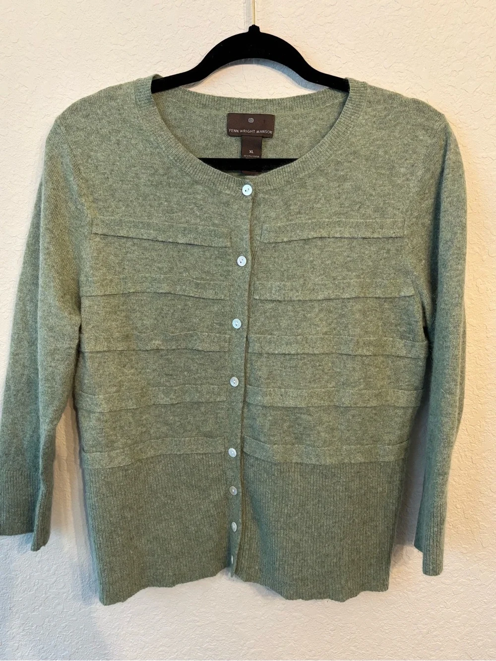 Fenn Wright Manson Sage Green Angora Wool Blend Cardigan Sweater XL